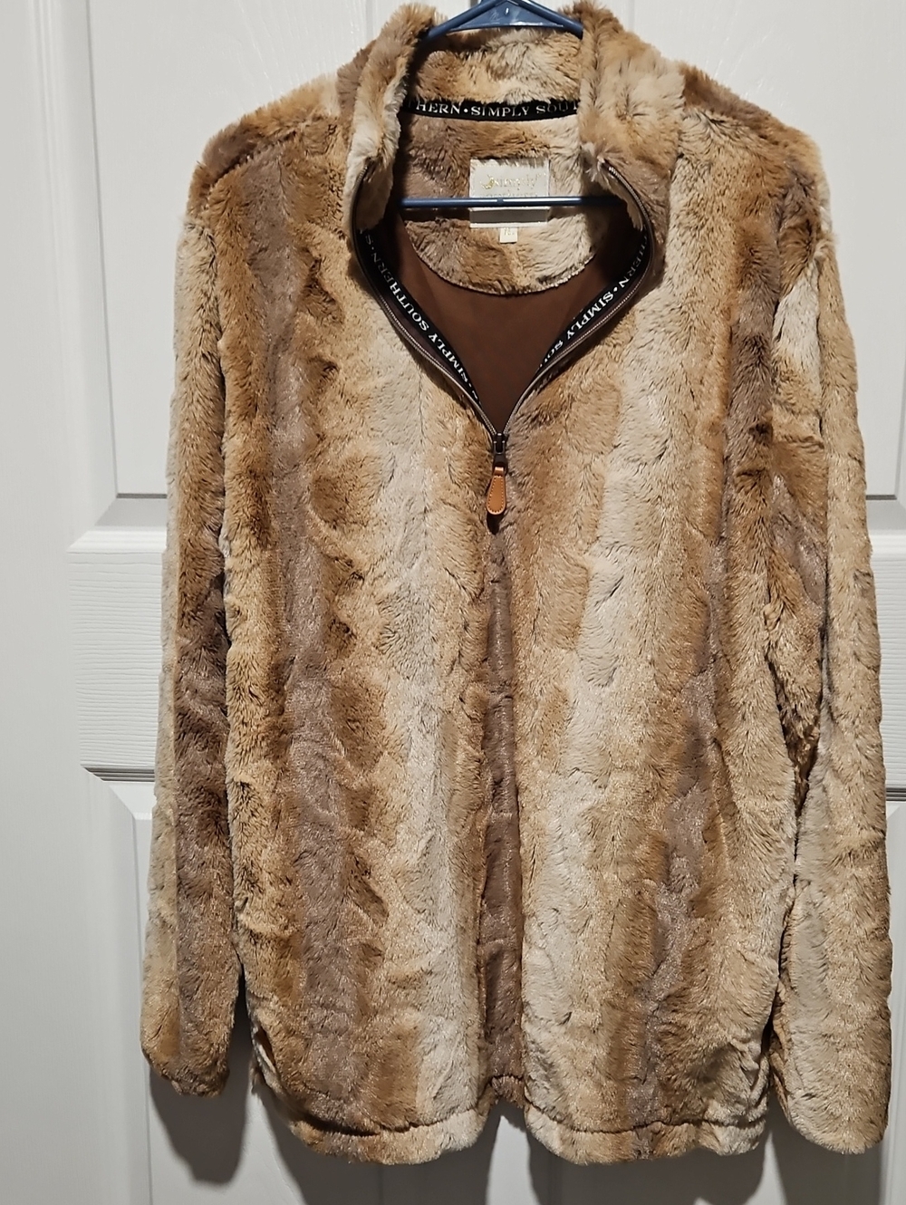 Simply Southern Plush Faux Fur Teddy Jacket in Tan Brown